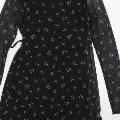 H&M Womens Black Floral Polyester Mini  Size XS  V-Neck