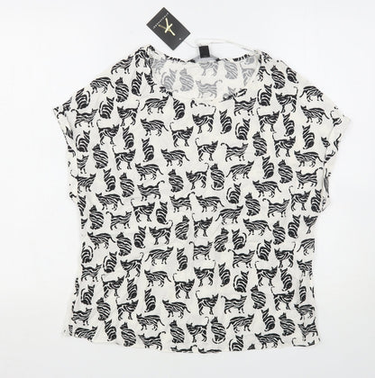 Atmosphere Womens White Animal Print Viscose Basic Blouse Size 8 Round Neck