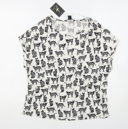 Atmosphere Womens White Animal Print Viscose Basic Blouse Size 8 Round Neck