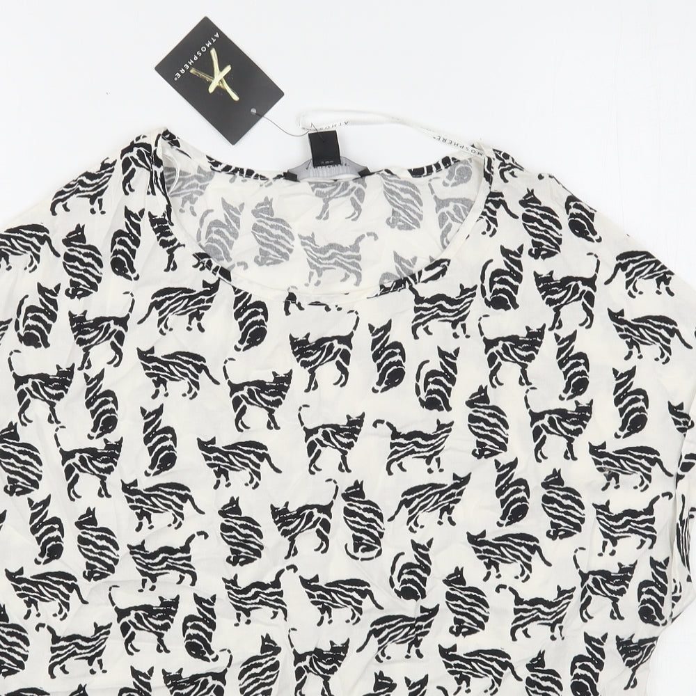 Atmosphere Womens White Animal Print Viscose Basic Blouse Size 8 Round Neck