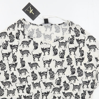 Atmosphere Womens White Animal Print Viscose Basic Blouse Size 8 Round Neck