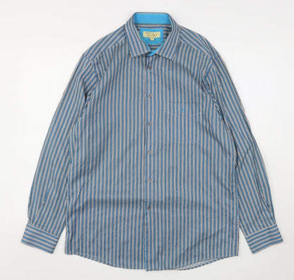 Daniel Grahame Mens Blue Striped Cotton  Button-Up Size L Collared