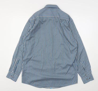 Daniel Grahame Mens Blue Striped Cotton  Button-Up Size L Collared