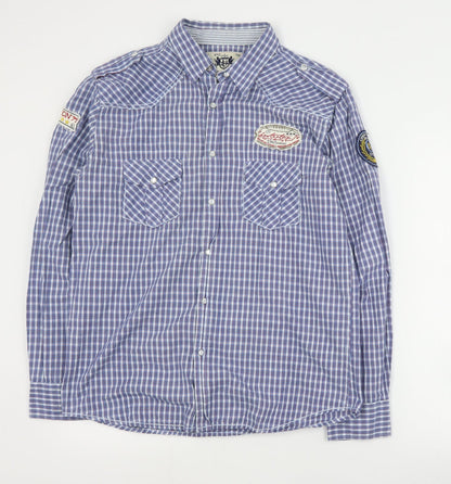 Urban Spirit Mens Blue Plaid Cotton  Button-Up Size M Collared Snap