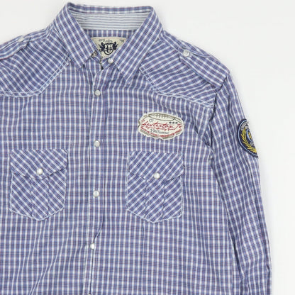 Urban Spirit Mens Blue Plaid Cotton  Button-Up Size M Collared Snap