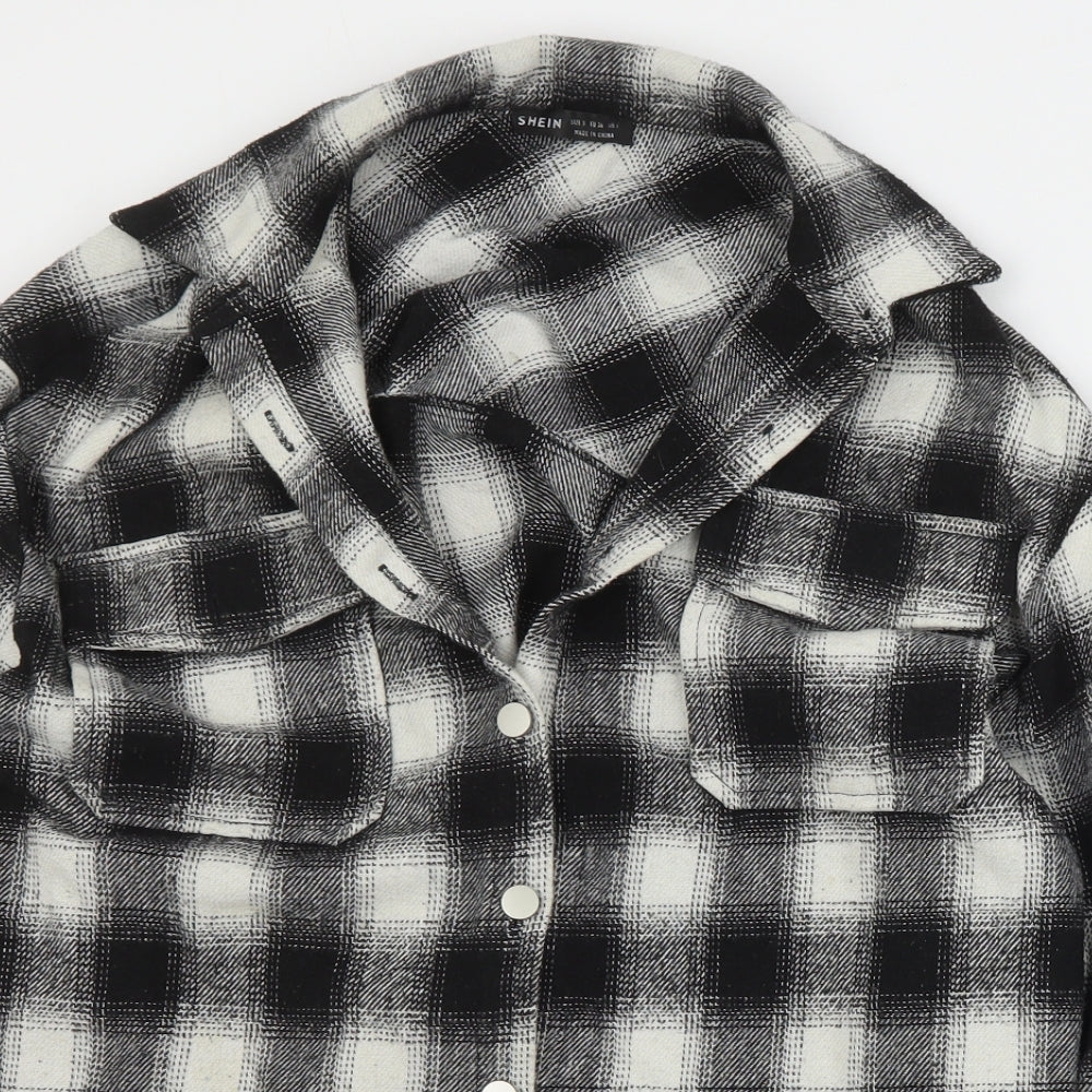 SheIn Womens Black Plaid  Jacket Coat Size S  Button