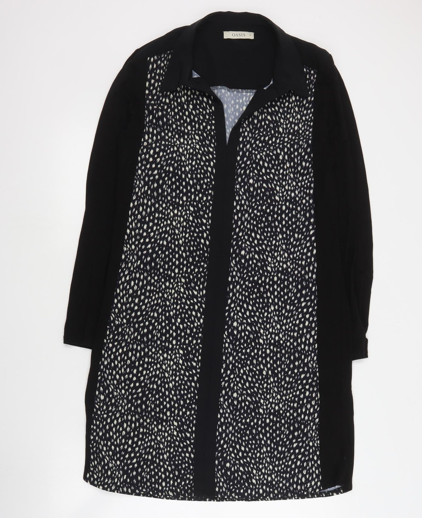 Oasis Womens Black Geometric Polyester Shirt Dress  Size M  V-Neck Pullover