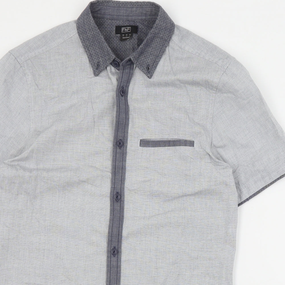 F&F Mens Grey  Cotton  Button-Up Size S Collared Button