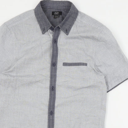 F&F Mens Grey  Cotton  Button-Up Size S Collared Button