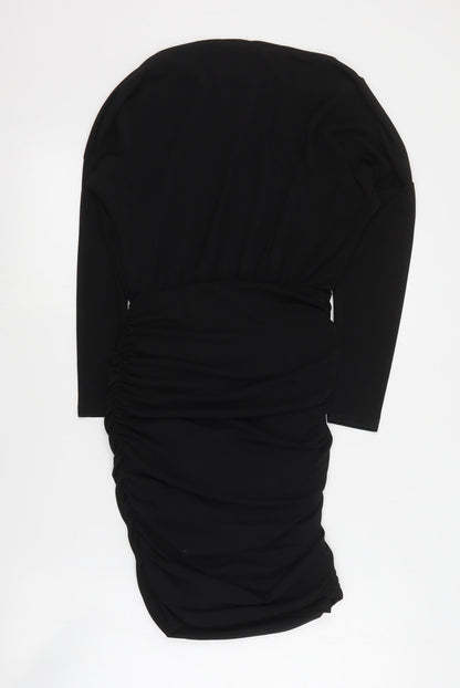 New Look Womens Black  Polyester Mini  Size 8  Round Neck Pullover - Ruched
