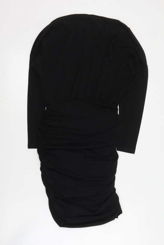 New Look Womens Black  Polyester Mini  Size 8  Round Neck Pullover - Ruched