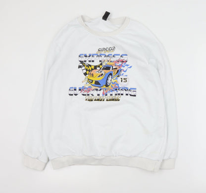 SheIn Mens White  Polyester Pullover Sweatshirt Size M