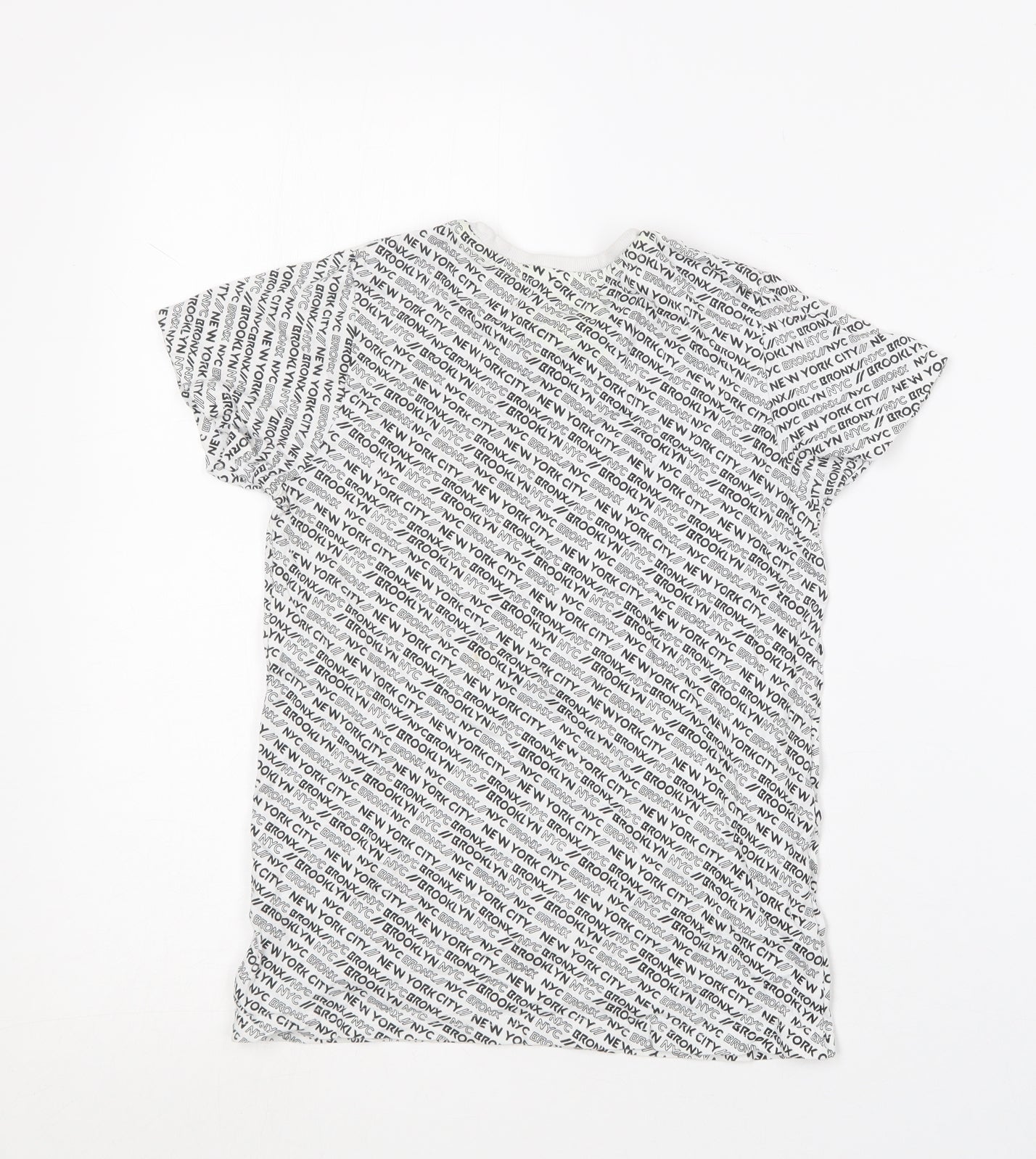 Matalan Boys White Geometric Cotton Basic T-Shirt Size 8 Years Round Neck  - New York City