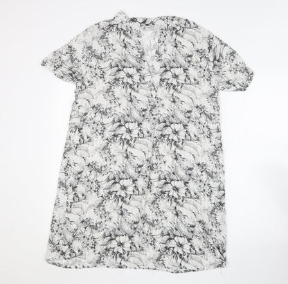 My Bra Fashion Womens White Floral Cotton Shirt Dress  Size S  V-Neck
