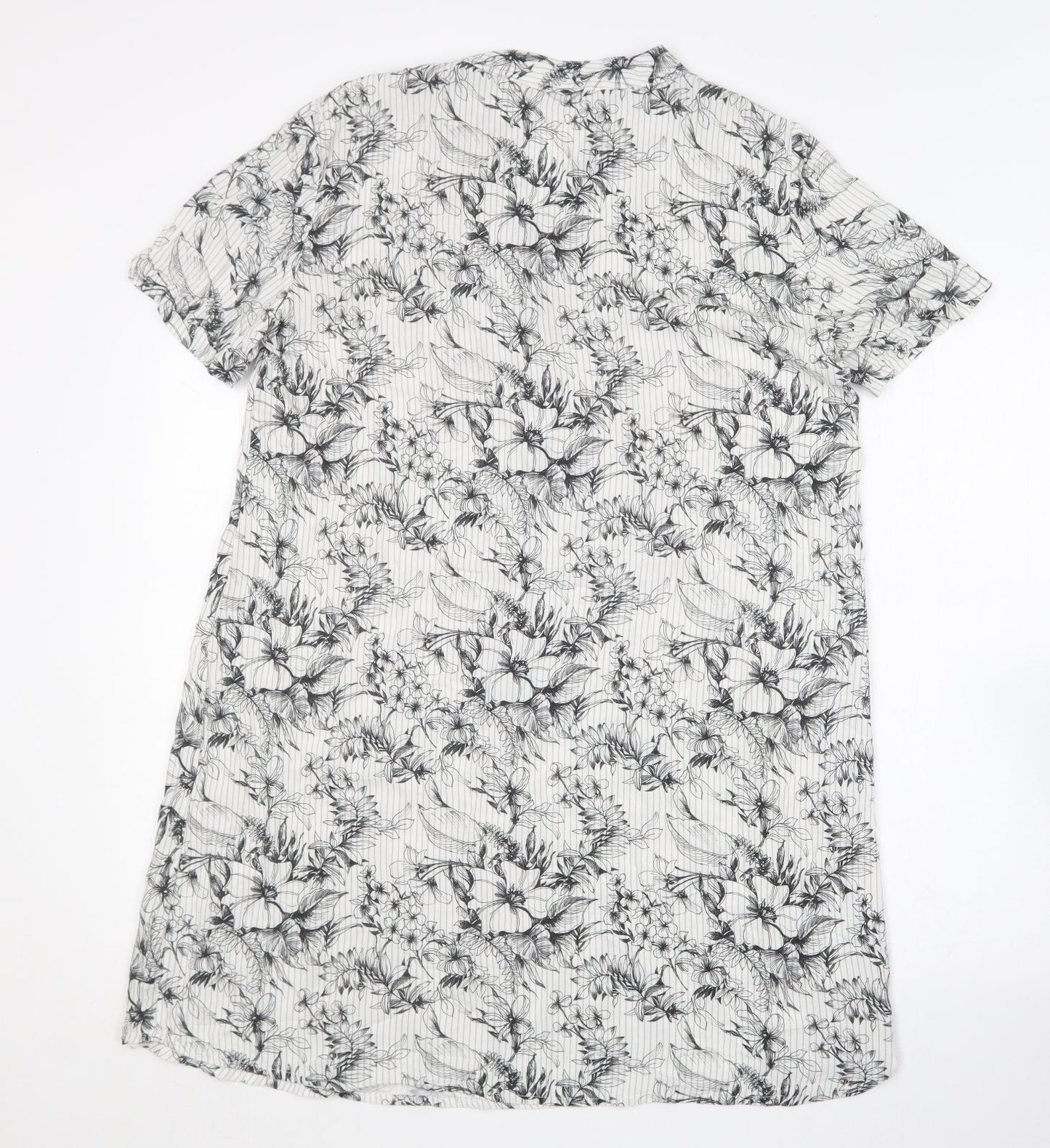 My Bra Fashion Womens White Floral Cotton Shirt Dress  Size S  V-Neck