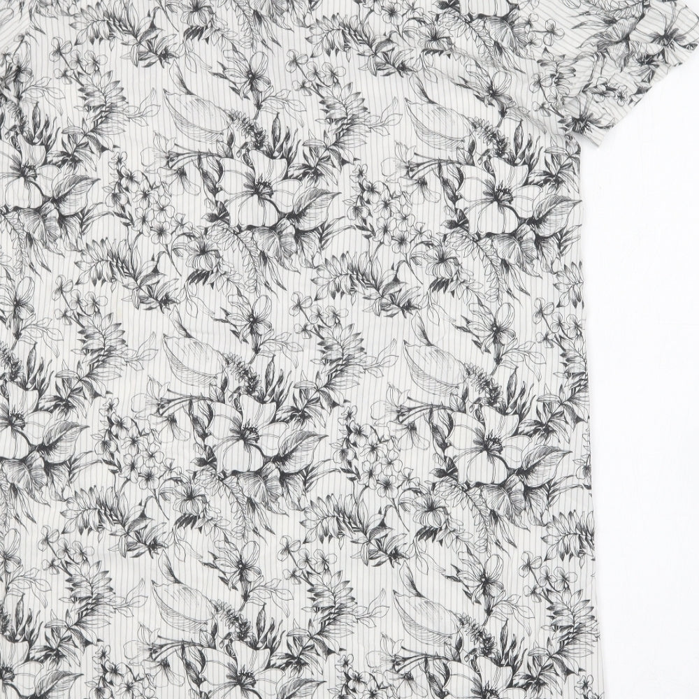 My Bra Fashion Womens White Floral Cotton Shirt Dress  Size S  V-Neck
