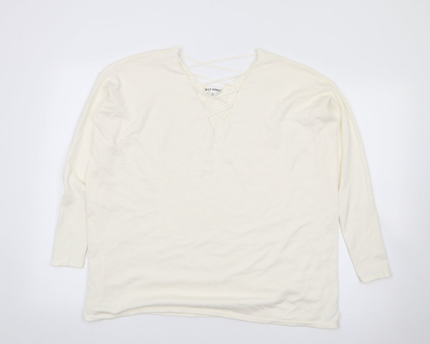 Wild Honey Womens Ivory V-Neck  Rayon Pullover Jumper Size S