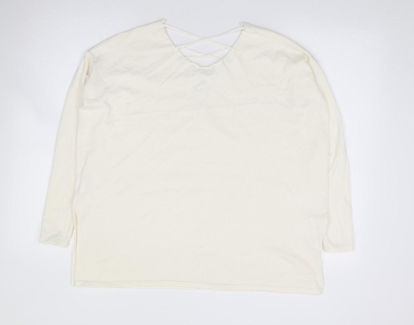 Wild Honey Womens Ivory V-Neck  Rayon Pullover Jumper Size S