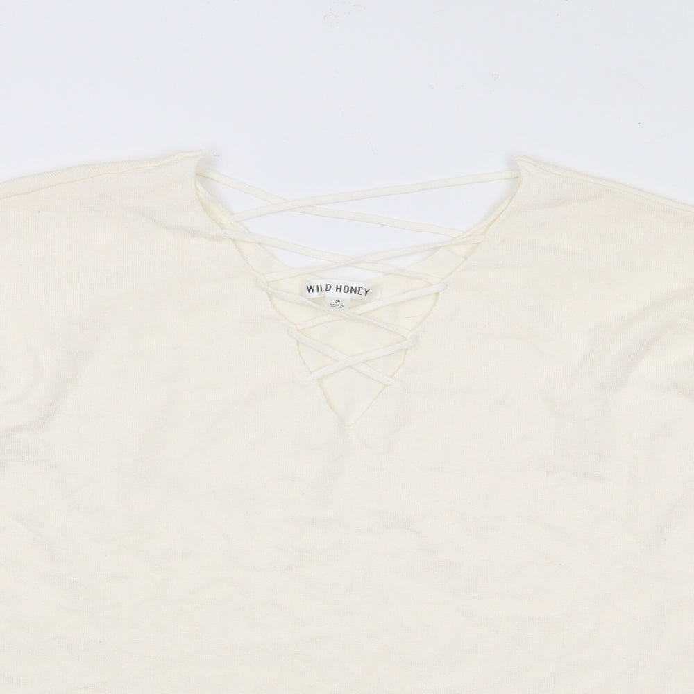 Wild Honey Womens Ivory V-Neck  Rayon Pullover Jumper Size S