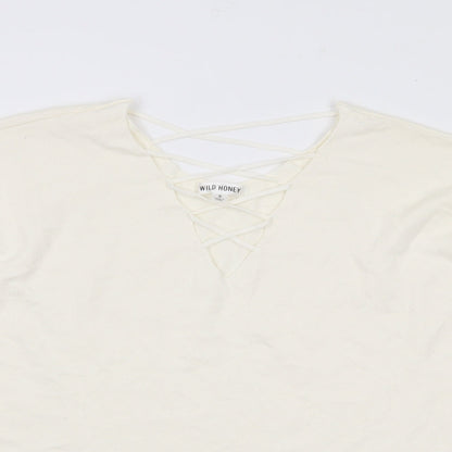 Wild Honey Womens Ivory V-Neck  Rayon Pullover Jumper Size S