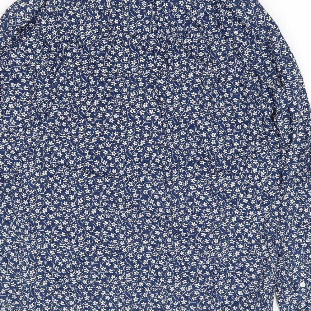 NEXT Mens Blue Floral Cotton  Button-Up Size 15.5 Collared Button