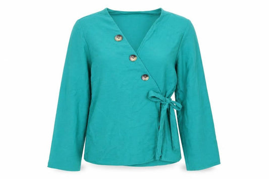 Womens UK Size 8 Peacocks Green Wrap Blouse