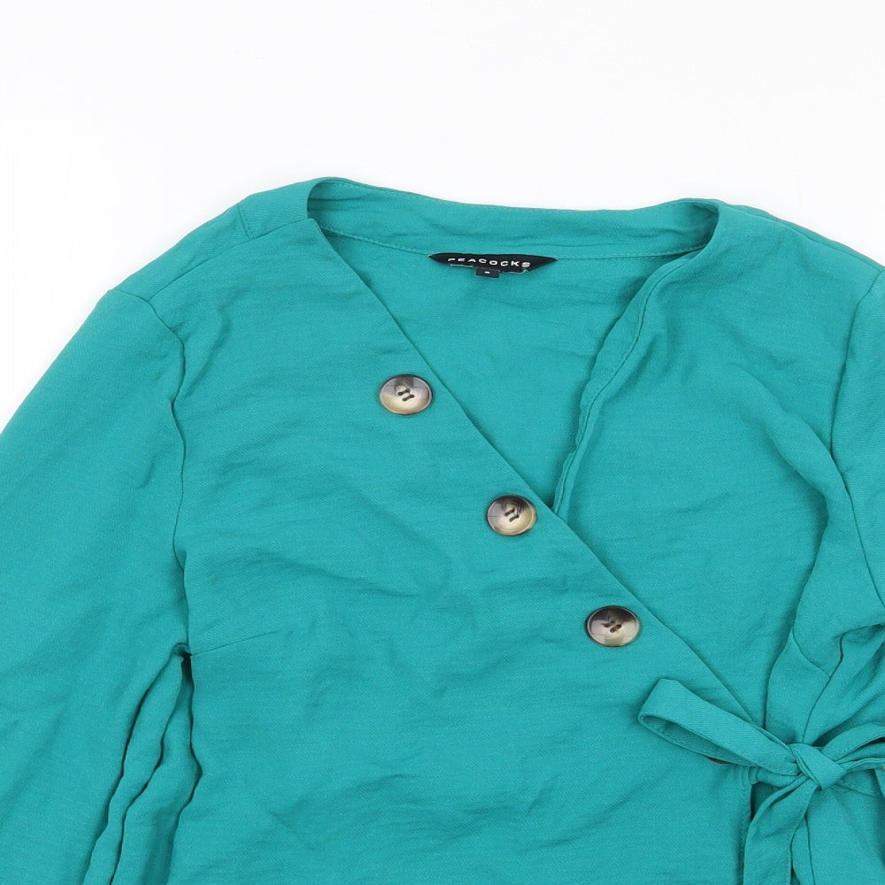 Womens UK Size 8 Peacocks Green Wrap Blouse