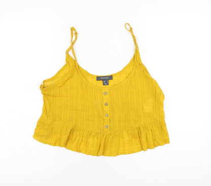 Primark Womens Yellow  Cotton Cropped Tank Size 10 Round Neck