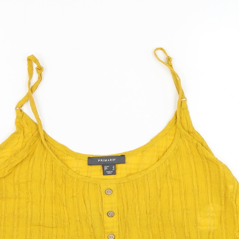 Primark Womens Yellow  Cotton Cropped Tank Size 10 Round Neck