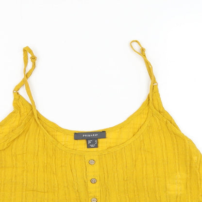 Primark Womens Yellow  Cotton Cropped Tank Size 10 Round Neck