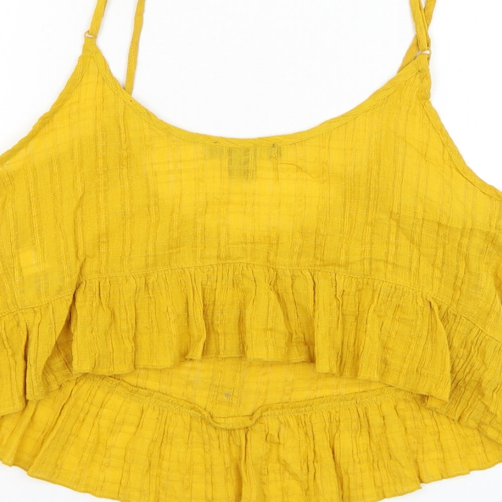 Primark Womens Yellow  Cotton Cropped Tank Size 10 Round Neck