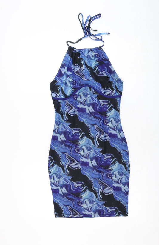 NaaNaa Womens Blue  Polyester Pencil Dress  Size 6  Halter Pullover