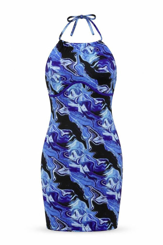NaaNaa Womens Blue  Polyester Pencil Dress  Size 6  Halter Pullover