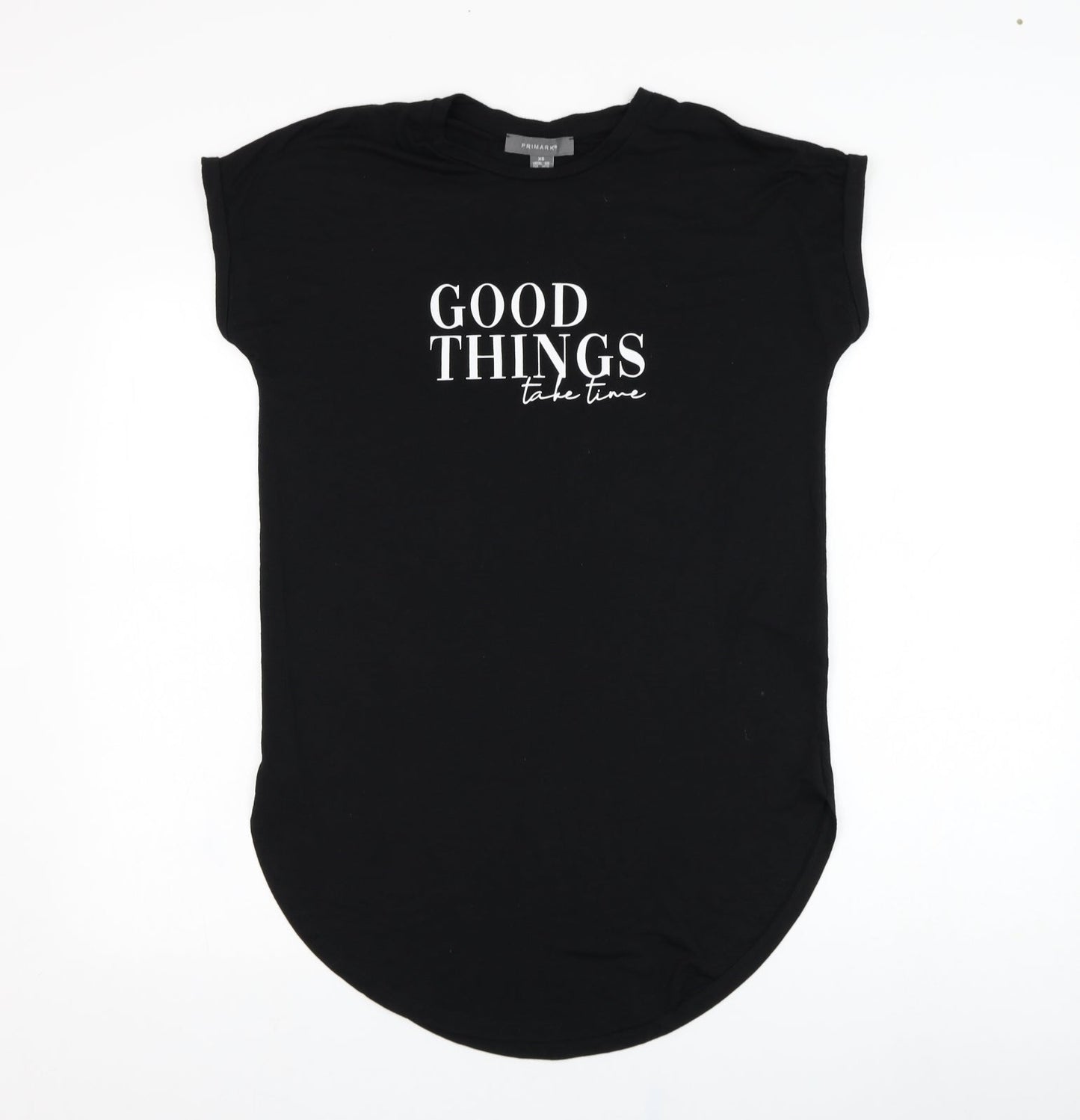 Primark Womens Black  Polyester Basic T-Shirt Size 6 Round Neck - Slogan