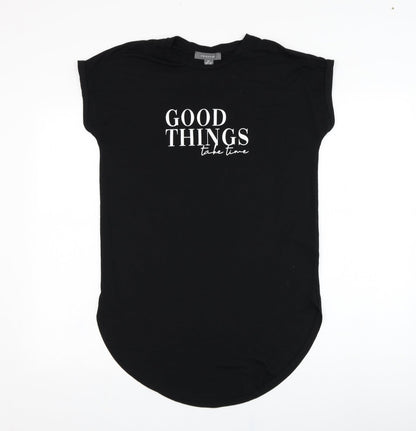 Primark Womens Black  Polyester Basic T-Shirt Size 6 Round Neck - Slogan