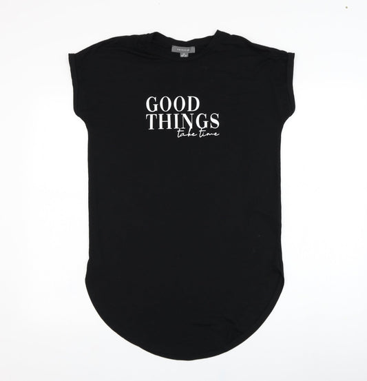 Primark Womens Black  Polyester Basic T-Shirt Size 6 Round Neck - Slogan