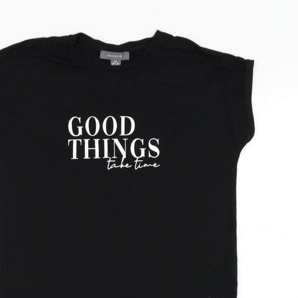 Primark Womens Black  Polyester Basic T-Shirt Size 6 Round Neck - Slogan