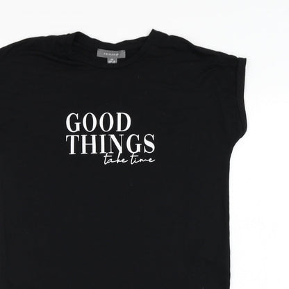 Primark Womens Black  Polyester Basic T-Shirt Size 6 Round Neck - Slogan