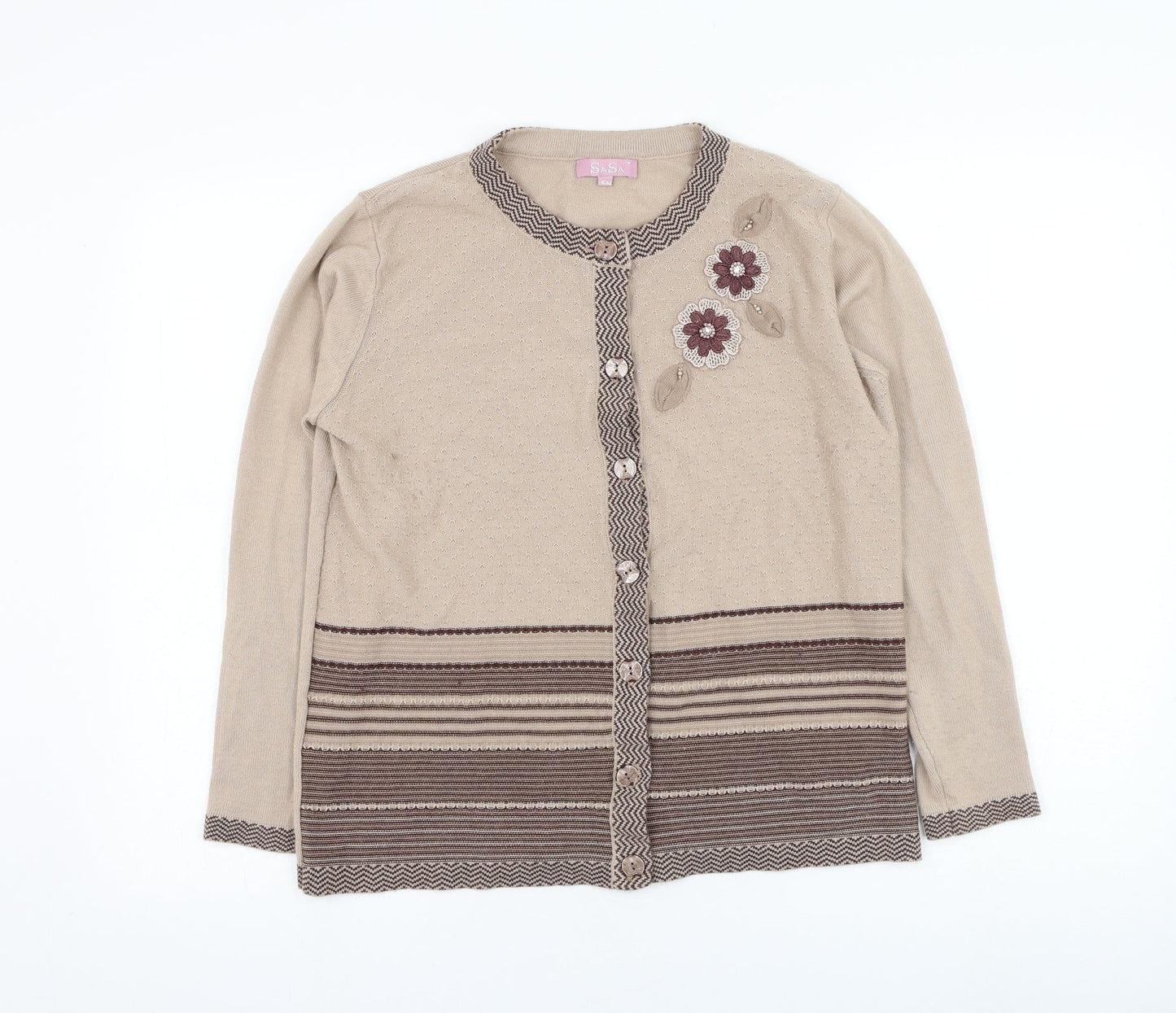 SaSa Womens Brown Round Neck  Acrylic Cardigan Jumper Size S