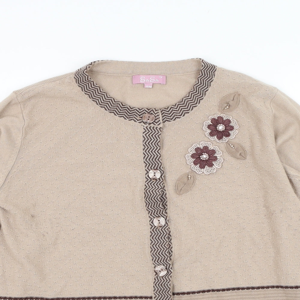 SaSa Womens Brown Round Neck  Acrylic Cardigan Jumper Size S