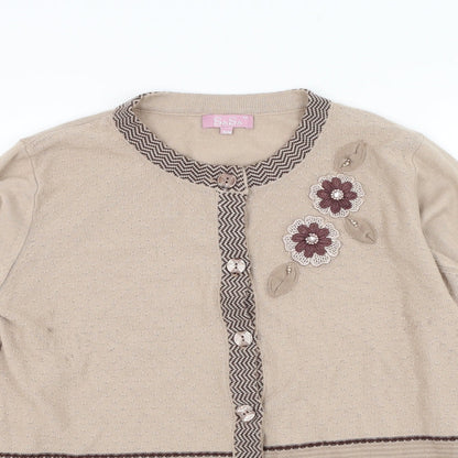 SaSa Womens Brown Round Neck  Acrylic Cardigan Jumper Size S