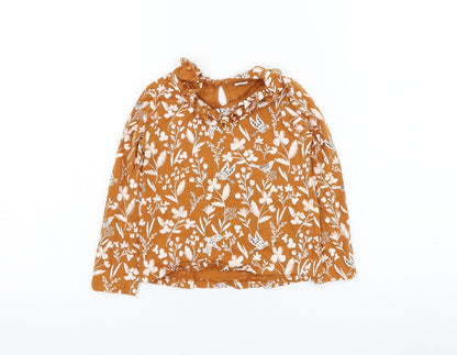 Ty Girls Brown Floral Cotton Basic T-Shirt Size 2-3 Years Round Neck Pullover