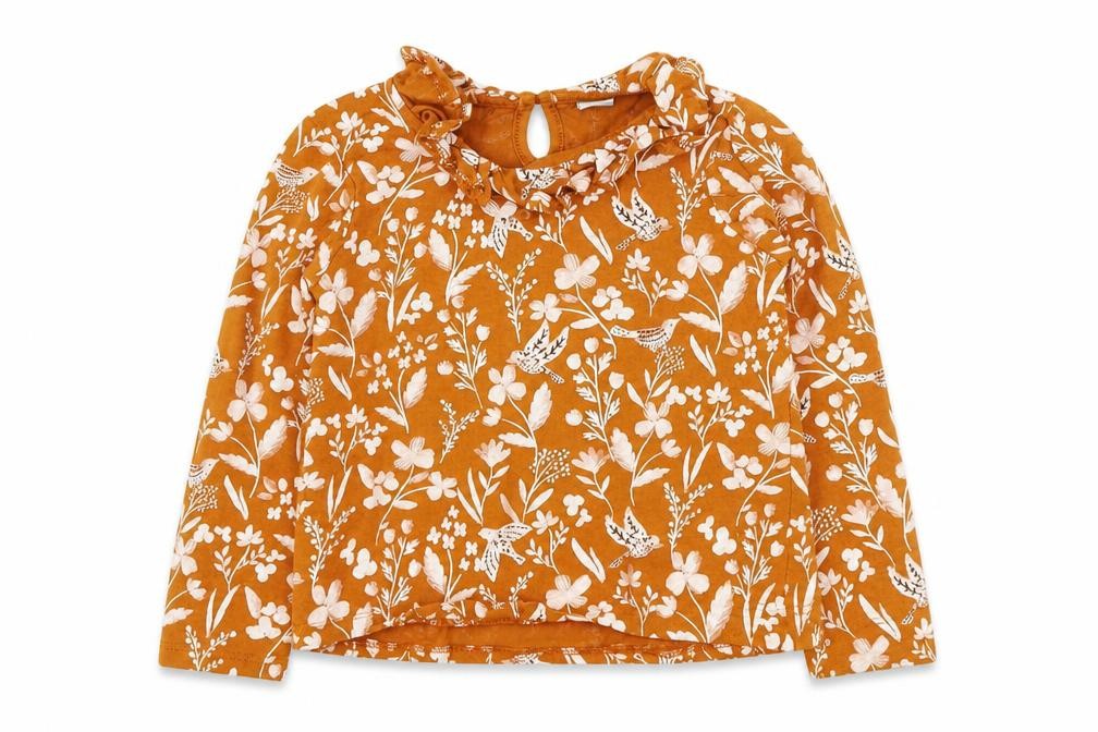 Ty Girls Brown Floral Cotton Basic T-Shirt Size 2-3 Years Round Neck Pullover