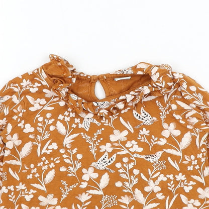 Ty Girls Brown Floral Cotton Basic T-Shirt Size 2-3 Years Round Neck Pullover