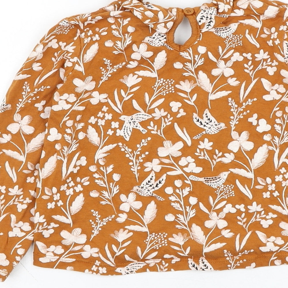 Ty Girls Brown Floral Cotton Basic T-Shirt Size 2-3 Years Round Neck Pullover