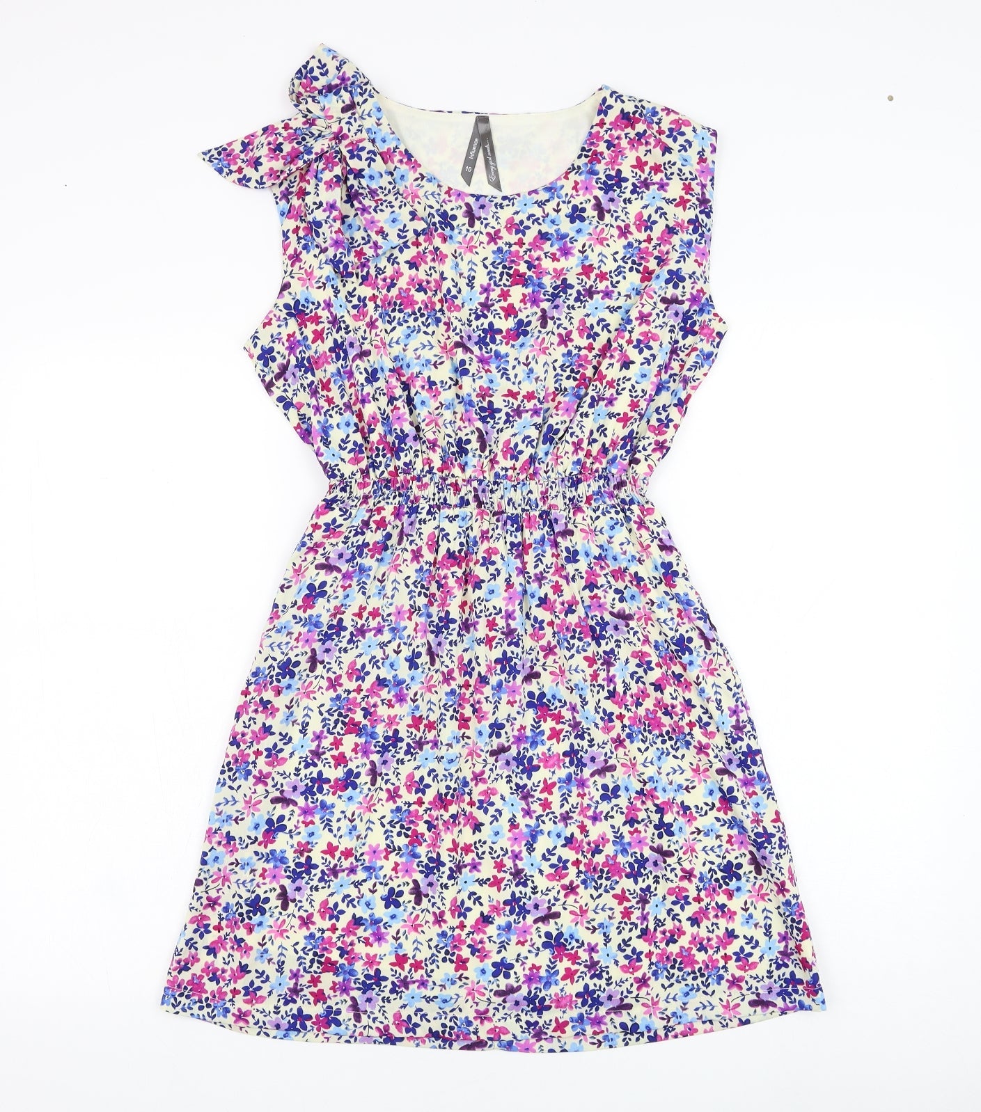 Influence  Womens Beige Floral Polyester Shift  Size 10  Round Neck Pullover