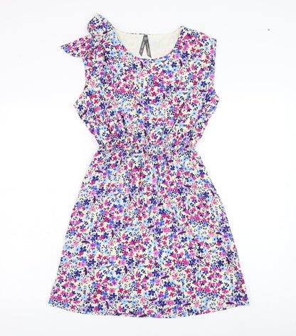 Influence  Womens Beige Floral Polyester Shift  Size 10  Round Neck Pullover