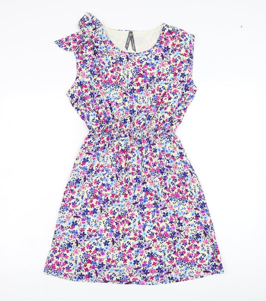 Influence  Womens Beige Floral Polyester Shift  Size 10  Round Neck Pullover