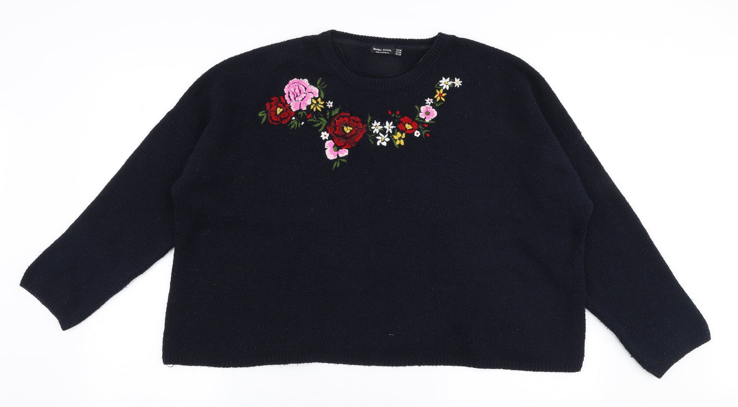 Womens UK Size M Bershka Blue Pullover Jumper