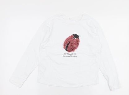 MNG Girls White  Polyester Jersey T-Shirt Size 10 Years Round Neck Pullover - Lady bird